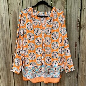 CROWN & ivy orange pineapple print tunic blouse - size medium